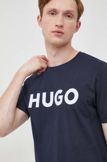 Bavlnené tričko HUGO tmavomodrá farba, s potlačou