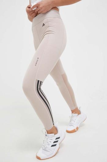 Tréningové legíny adidas Performance Techfit Hyperglam béžová farba, s potlačou