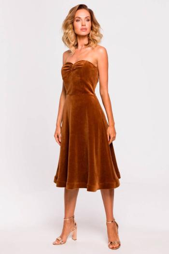 Hnedé velúrové šaty bez rukávov M638
