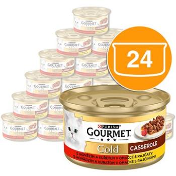 Gourmet gold dus. a gril. kúsky v omáčke s hovädzím / kuracím v paradajkovej omáčke 24×  85 g (7613032984311)