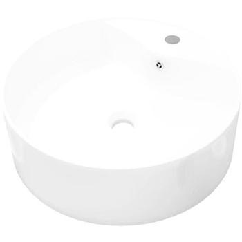 Kúpeľňové umývadlo keramické okrúhle biele, otvor na batériu, prepad (141938)