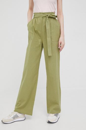 Nohavice s prímesou ľanu Pepe Jeans Lourdes dámske, zelená farba, rovné, vysoký pás