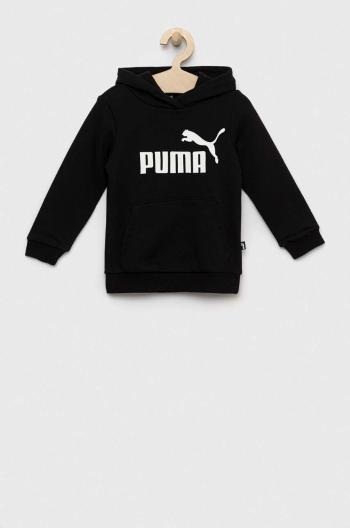 Detská mikina Puma ESS Logo Hoodie TR G čierna farba, s kapucňou, s potlačou