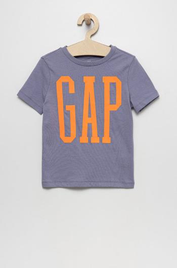 Detské bavlnené tričko GAP fialová farba, s potlačou