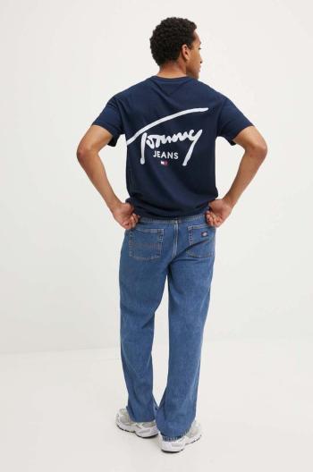 Bavlnené tričko Tommy Jeans pánske, tmavomodrá farba, s potlačou, DM0DM18536