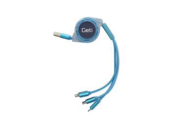 Kábel Geti GCU 03 USB 3v1 modrý samonavíjaci