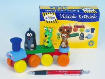 Teddies vlak Krtek dřevo 15cm v krabičce