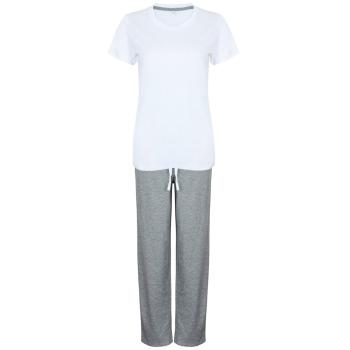 Towel City Dámske dlhé bavlnené pyžamo v sade - Biela / šedý melír | M