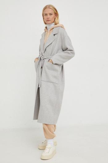 Vlnený kabát American Vintage šedá farba, prechodný, oversize
