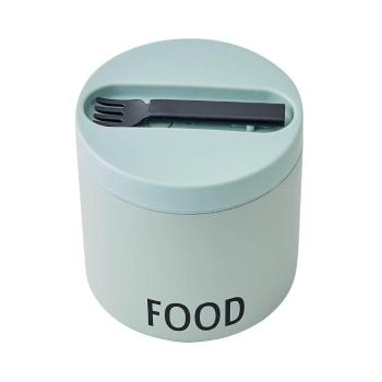 Zelený desiatový termobox s lyžicou Design Letters Food, výška 11,4 cm