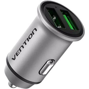 Vention Two-Port USB A+A(18/18) Car Charger Gray Mini Style Aluminium Alloy Type (FFAH0)