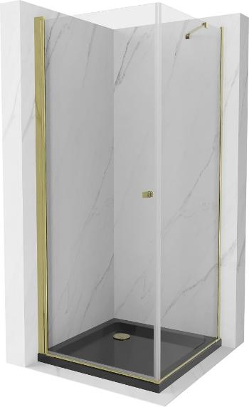 MEXEN/S - Pretória sprchovací kút 80x80 cm, transparent, zlatá + sprchová vanička vrátane sifónu 852-080-080-50-00-4070G