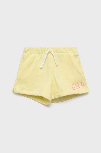 Detské krátke nohavice GAP žltá farba, s potlačou, nastaviteľný pás