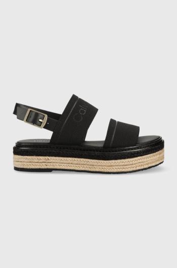 Sandále Calvin Klein FLATFORM WEDGE - HE dámske, čierna farba, na platforme, HW0HW01497