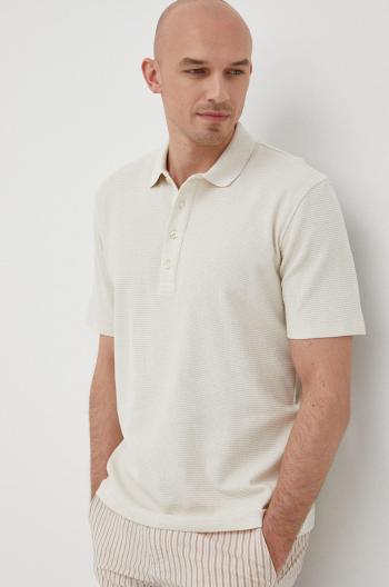 Bavlnené polo tričko Sisley béžová farba, jednofarebné