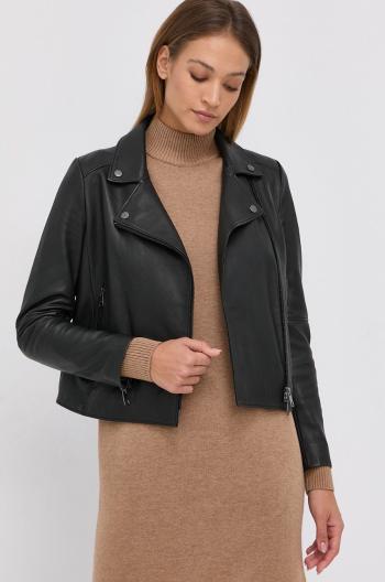 Kožená bunda Boss dámska, čierna farba, prechodná