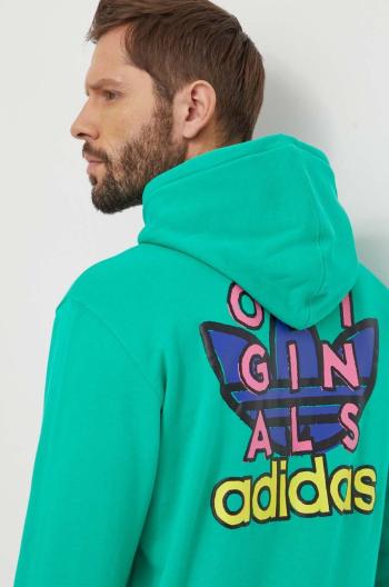 Bavlnená mikina adidas Originals pánska, zelená farba, s kapucňou, s potlačou, IM9685