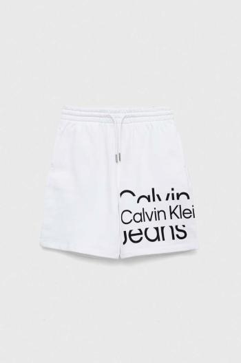 Detské bavlnené šortky Calvin Klein Jeans biela farba, nastaviteľný pás