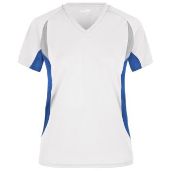 James & Nicholson Dámske funkčné tričko s krátkym rukávom JN390 - Biela / kráľovská modrá | M