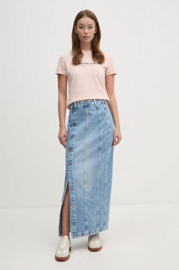 Rifľová sukňa Pepe Jeans MIDI SKIRT UHW EMBRO maxi, rovný strih, PL901166