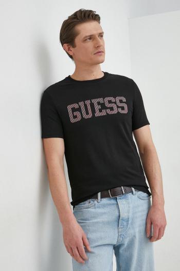 Tričko Guess pánske, čierna farba, s potlačou