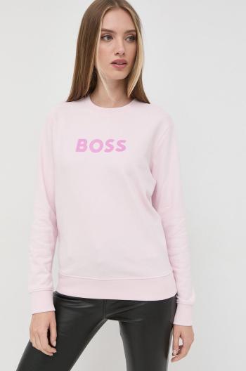 Bavlnená mikina BOSS dámska, ružová farba, s potlačou