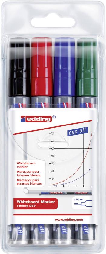 Edding 4-250-4 edding 250 whiteboard marker popisovač na biele tabule čierna, modrá, červená, zelená  4 ks