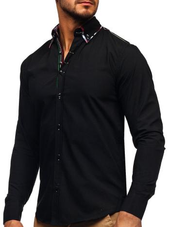 Čierna pánska elegantná košeľa s dlhými rukávmi BOLF 2705