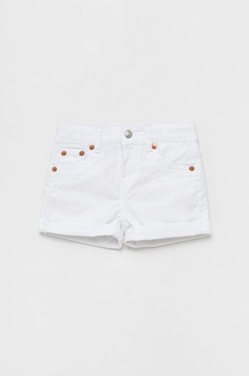 Detské rifľové krátke nohavice Levi's biela farba, jednofarebné,