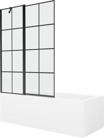 MEXEN/S - Cubik obdĺžniková vaňa 170 x 70 cm s panelom + vaňová zástena 120 cm, čierna vzor 550317070X9412117077