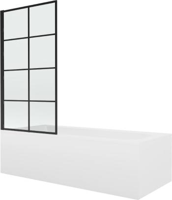 MEXEN/S - Vega obdĺžniková vaňa 180 x 80 cm s panelom + vaňová zástena 70 cm, čierna vzor 550118080X9307017077