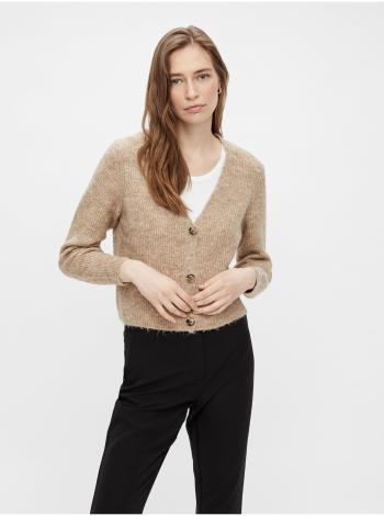 Béžový dámsky rebrovaný sveter na gombíky Pieces Ellen
