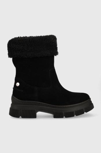 Semišové topánky Tommy Hilfiger Warm Lining Suede Low Boot dámske, čierna farba, na platforme, jemne zateplené