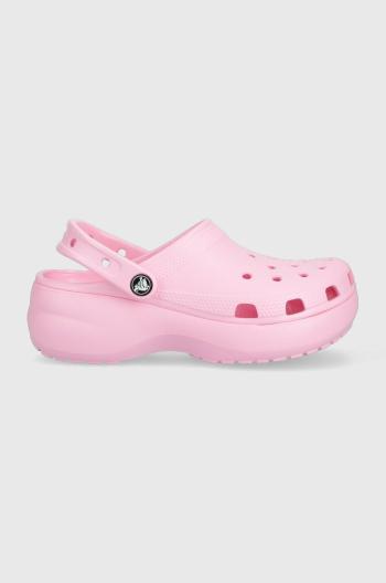 Šľapky Crocs CLASSIC PLATFORM CLOG WOMEN dámske, ružová farba, na platforme, 206750