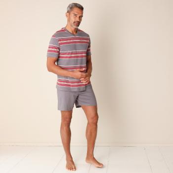 Blancheporte Pyžamo so šortkami, prúžkovaná potlač sivá/červená 137/146 (4XL)
