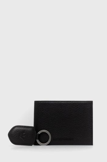 Kožená peňaženka + kľúčenka Emporio Armani pánska, čierna farba