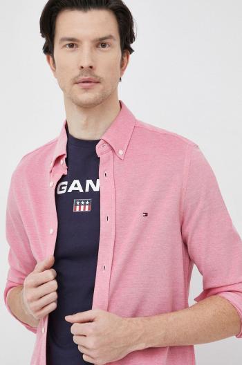 Bavlnená košeľa Tommy Hilfiger pánska, červená farba, slim, s golierom button-down