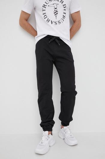 Bavlnené nohavice Trussardi pánske, čierna farba, jednofarebné