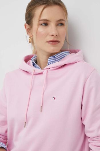 Bavlnená mikina Tommy Hilfiger dámska, ružová farba, s kapucňou, jednofarebná