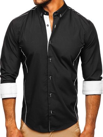 Čierna pánska elegantná košeľa s dlhými rukávmi BOLF 5722