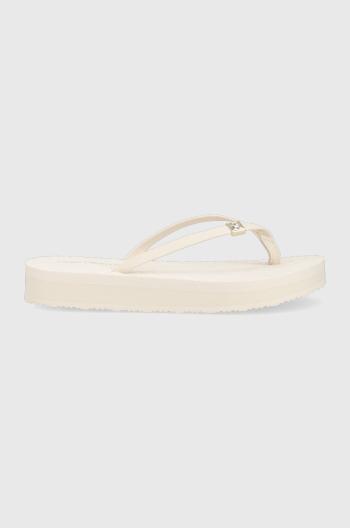 Žabky Tommy Hilfiger TH MONOGRAM FLAT SANDAL dámske, biela farba, na platforme, FW0FW06964