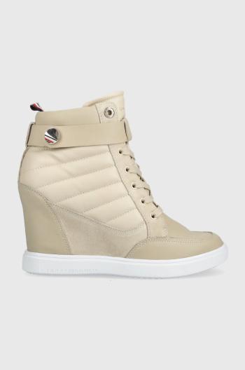 Členkové topánky Tommy Hilfiger Wedge Sneaker Boot béžová farba, na kline
