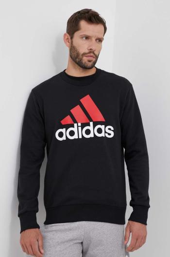 Bavlnená mikina adidas pánska, čierna farba, s potlačou