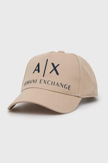 Bavlnená čiapka Armani Exchange béžová farba, s nášivkou