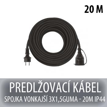 Predlžovací kábel spojka vonkajší 3x1,5 guma - 20m čierny ip44