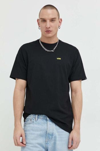 Bavlnené tričko Vans čierna farba, jednofarebné