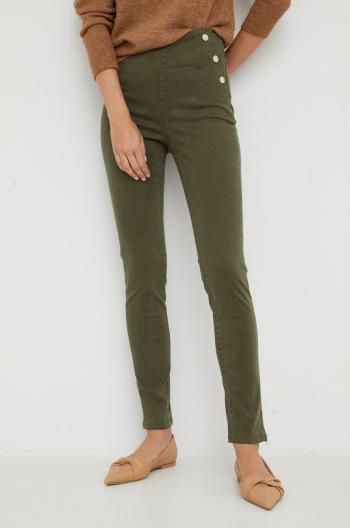 Nohavice Guess dámske, zelená farba, priliehavé, vysoký pás