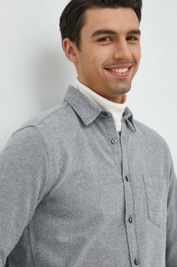 Bavlnená košeľa BOSS pánska, šedá farba, regular