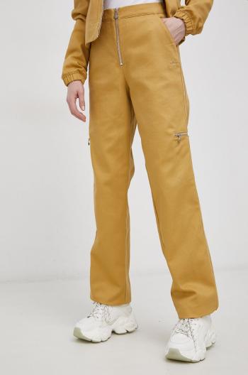 Bavlnené nohavice adidas Originals HE4738 dámske, žltá farba, rovné, vysoký pás