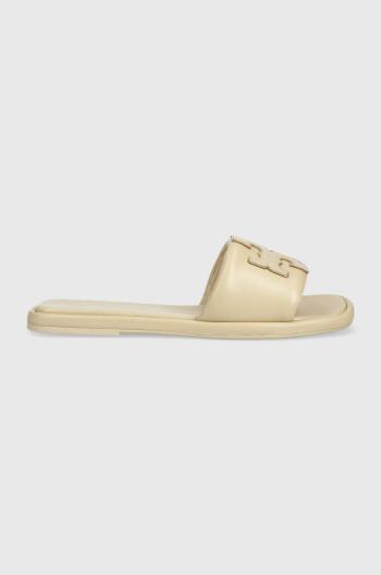 Kožené šľapky Tory Burch 79985-200 dámske, béžová farba, Double T Sport Slide